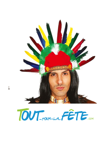 Coiffe d'indien chef de tribu avec 15 plumes...