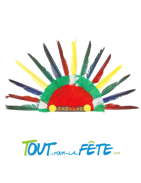 Coiffe d'indien chef de tribu avec 15 plumes couleurs panachée