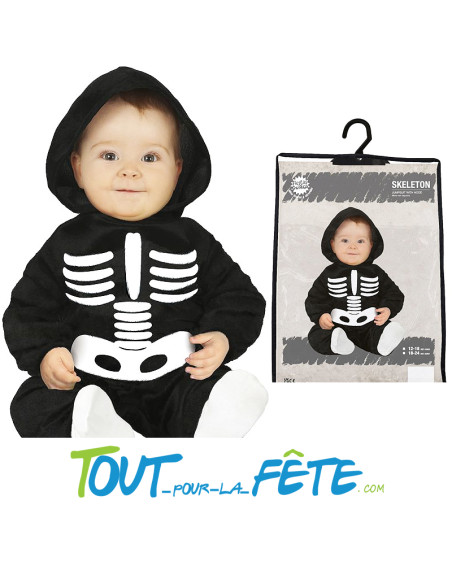 Déguisement de squelette bébé 12/18 mois skeleton Combinaison, Capuche