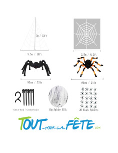 Kit 2 araignées géantes, 20 petite araignées, et toiles d'araignée 2