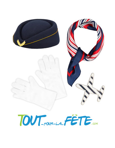 Set hôtesse de l'air ( chapeau - châle - badge - gants )