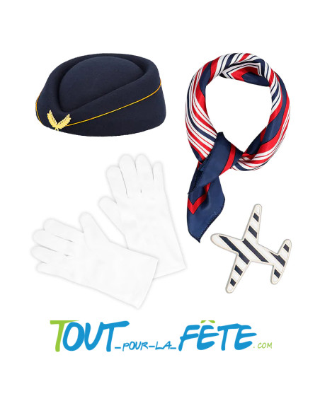 Set hôtesse de l'air ( chapeau - châle - badge - gants )