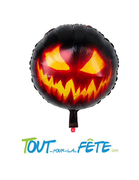 Ballon aluminium rond Creepy pumpkin double face citrouille noir 45 cm
