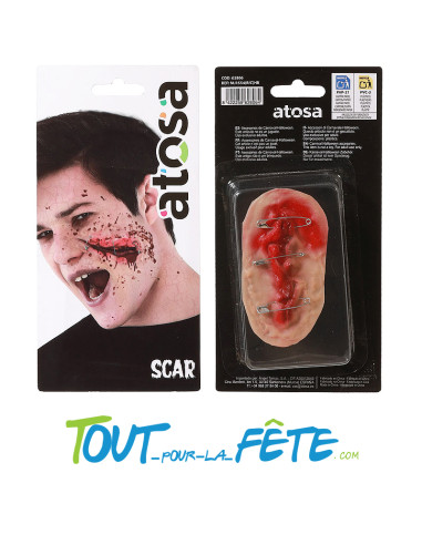 Cicatrice en latex plaie avec épingle 24 x 10 cm