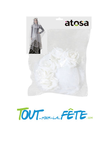 Serre tête mariée avec fleurs et voile blanc