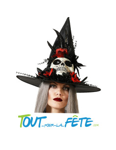 Chapeau de sorcière avec crane noir 2