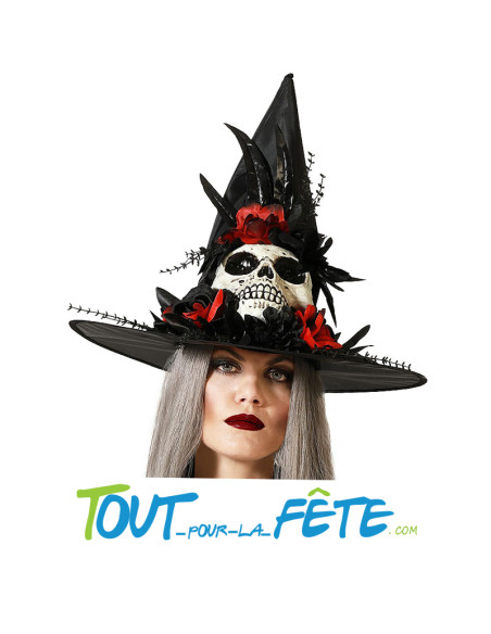 Chapeau de sorcière avec crane noir