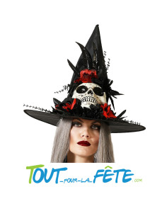 Chapeau de sorcière avec crane noir