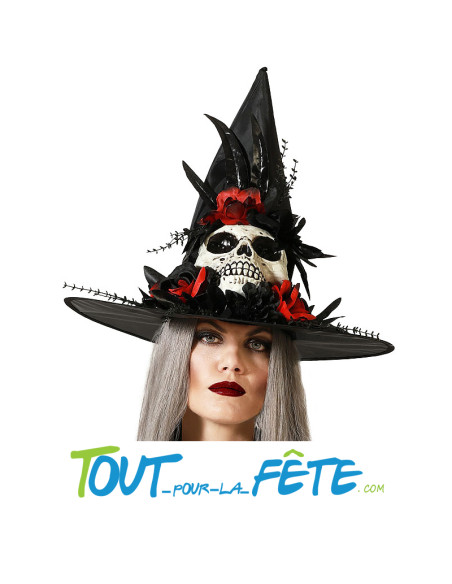 Chapeau de sorcière avec crane noir