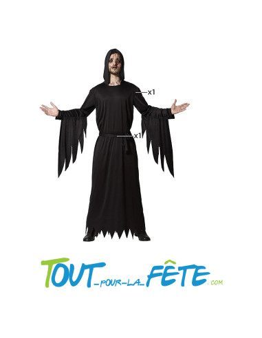 Déguisement noir effrayant de zombie homme cagoulé a capuche