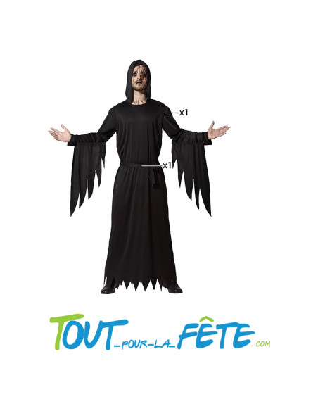 Déguisement noir effrayant de zombie homme cagoulé a capuche