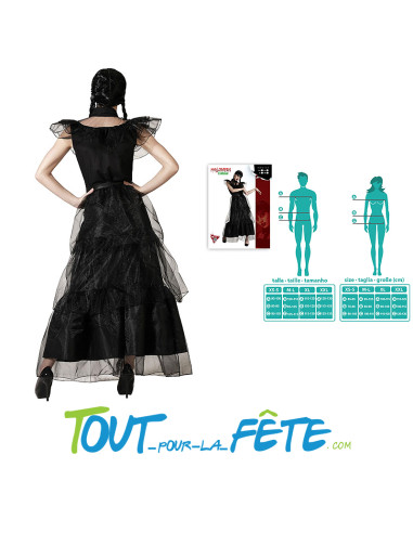 Déguisement de Mercredi Addams robe de bal taille adulte