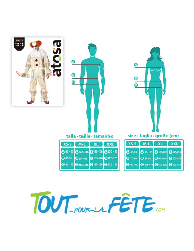 Costume clown "ça" taille adulte 1 combinaison