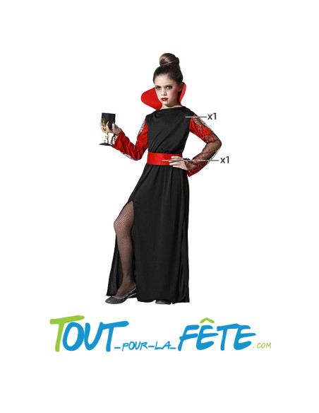 Costume de vampiresse taille enfant robe longue avec col haut et ceinture