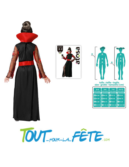 Costume de vampiresse taille enfant robe longue avec col haut et ceinture