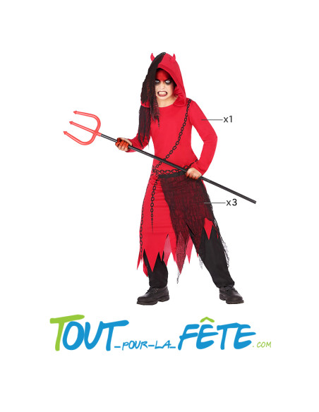 Déguisement de diable taille enfant tunique et trois tissus