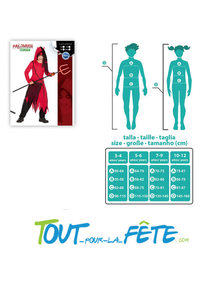 Déguisement de diable taille enfant tunique et trois tissus