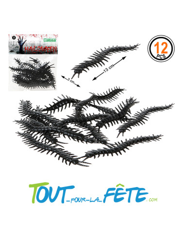 12 mille-pattes noir 3x13 cm