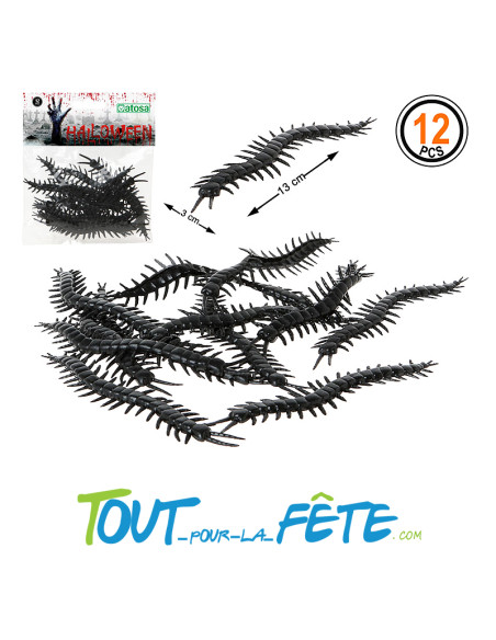 12 mille-pattes noir 3x13 cm