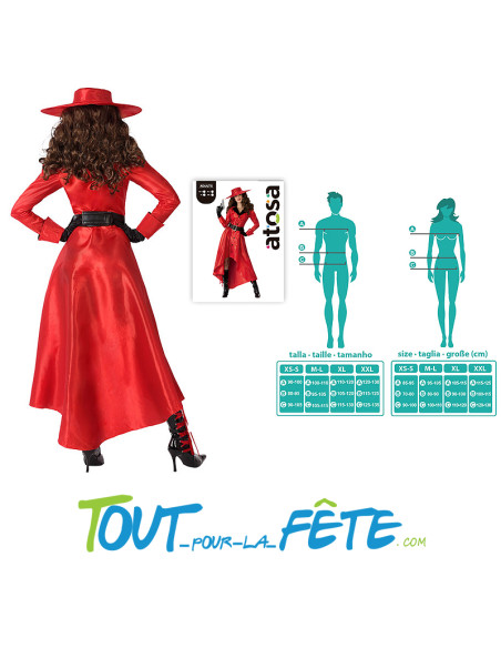 Déguisement héros comics rouge femme adulte chapeau, ceinture, robe