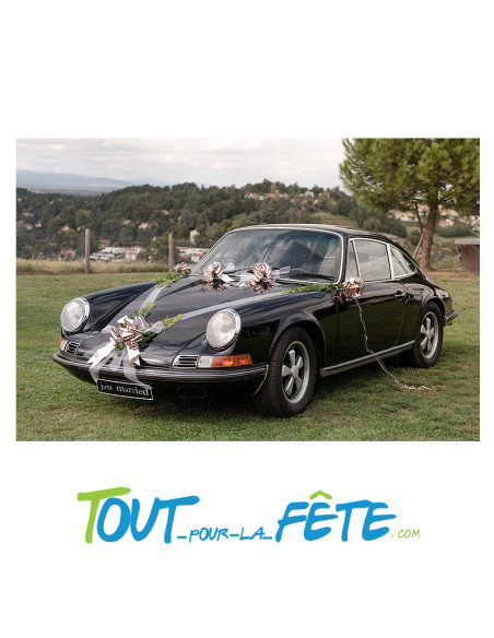 Kit mariage voiture ( tulle - 4 noeuds automatiques - 1 grand noeud automatique )