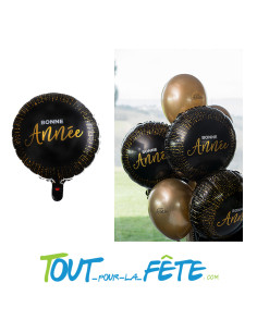 Ballons aluminium rond Bonne année noir et or 45 cm 2