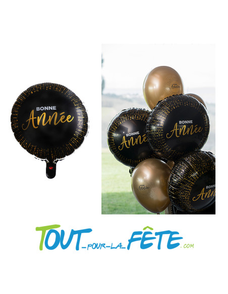 Ballons aluminium rond Bonne année noir et or 45 cm