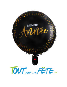 Ballons aluminium rond Bonne année noir et or 45 cm