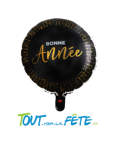Ballons aluminium rond Bonne année noir et or 45 cm