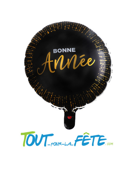 Ballons aluminium rond Bonne année noir et or 45 cm