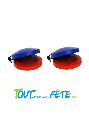 Castagnettes rouge et bleu  en bois Diamètre 5.5cm