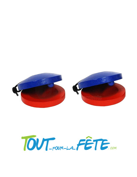 Castagnettes rouge et bleu  en bois Diamètre 5.5cm