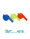 Lot de 3 sifflets géants bleu, jaune, orange 11 cm