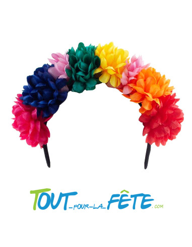 Serre tête fleur multicolore day of the dead diadème fleuri