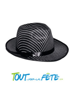 Chapeau Borsalino  Al Capone noir et rayé dimensions intérieures 17x21cm