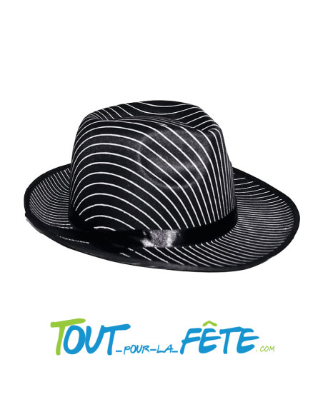 Chapeau Borsalino  Al Capone noir et rayé dimensions intérieures 17x21cm