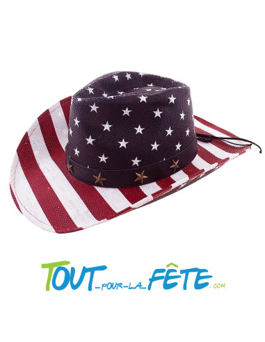 Chapeau de cowboy Amérique / USA adulte luxe cordon réglable