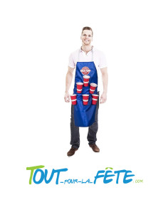 Tablier beer pong bleu 6 verres rouges 450ml et 4 balles de ping-pong 2