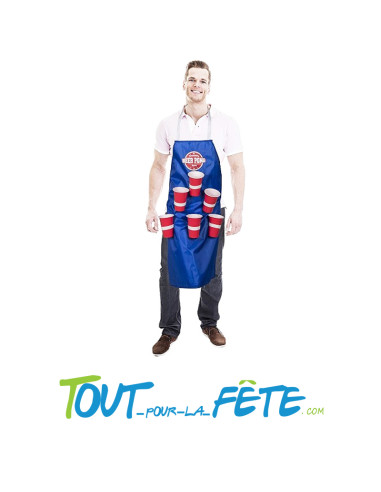 Tablier beer pong bleu 6 verres rouges 450ml et 4 balles de ping-pong