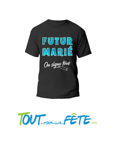 Tee-shirt futur marié noir et bleu a signer taille unique
