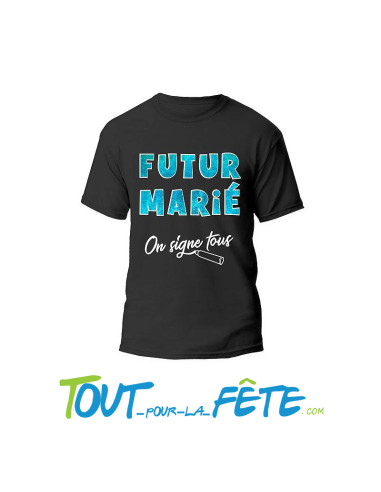 Tee-shirt futur marié noir et bleu a signer taille unique