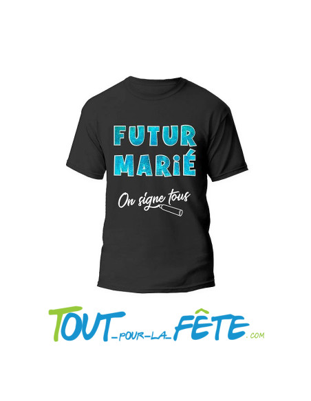 Tee-shirt futur marié noir et bleu a signer taille unique