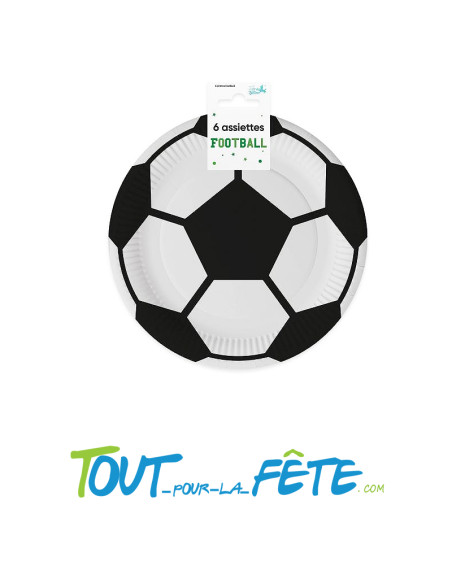 Lot de 6 assiettes en carton football 0% plastique de 20 cm de diamètre