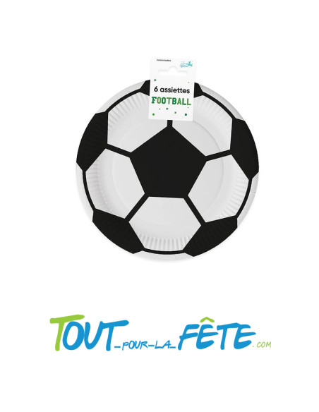 Lot de 6 assiettes en carton football 0% plastique de 20 cm de diamètre