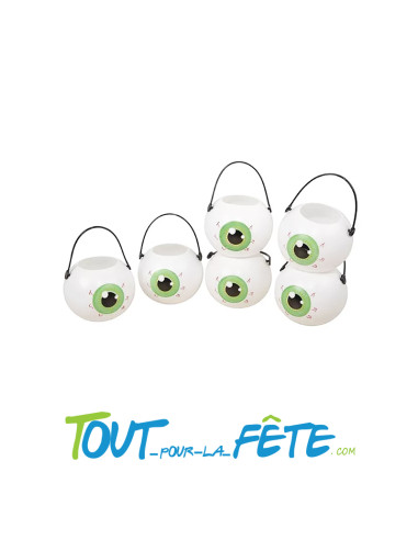 Lot de 6 petit pots en plastique blancs avec un œil vert