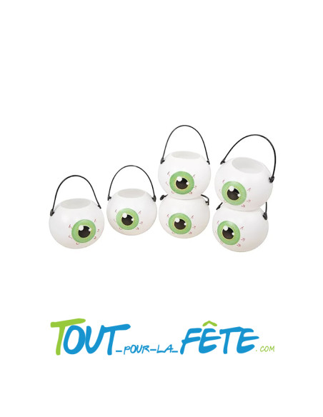 Lot de 6 petit pots en plastique blancs avec un œil vert
