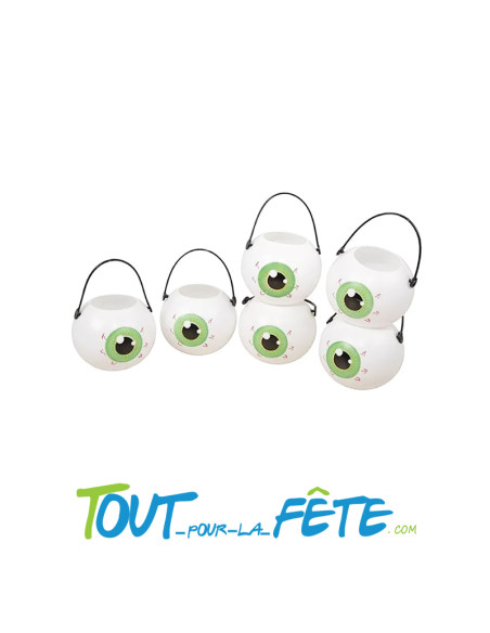 Lot de 6 petit pots en plastique blancs avec un œil vert