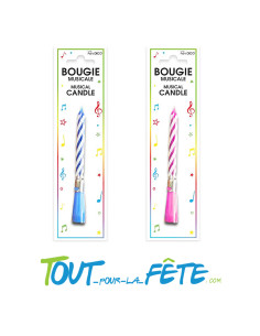 Bougie musical 12 cm rose ou bleu pour accompagner le gâteau d'anniversaire