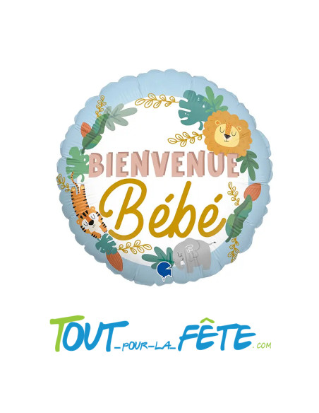 Ballon aluminium rond Bienvenue bébé bleu 46 cm imprimé sur ses deux faces