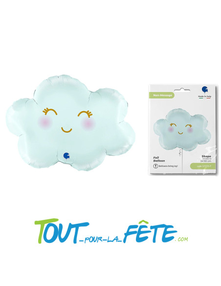 Ballon aluminium nuage satin bleu 61 cm avec sourire